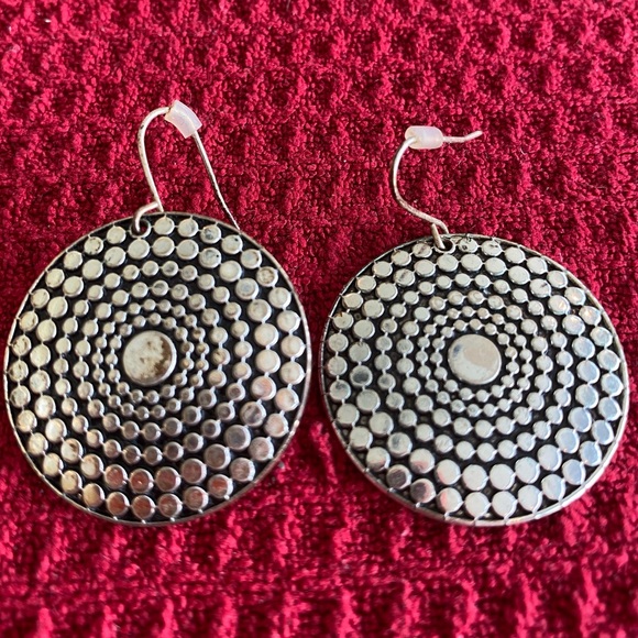 Jewelry - Round Dotted Antiqued Silver Tone Dangle Earrings